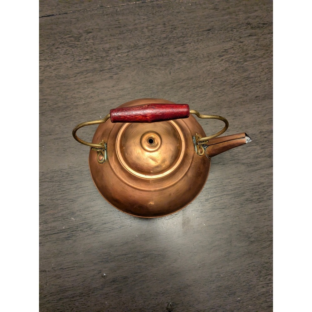 Vintage Revere Rome NY Copper Tea Kettle Brass Handle Wood Grip Antique Decor